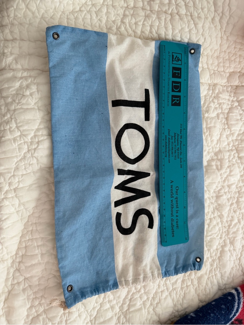 Toms Blue and White Striped Canvas Pouch with Logo
